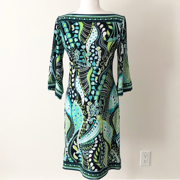 Cocomo Dresses & Skirts - 4/$20 🌴 Cocomo | Women’s Printed Boatneck 3/4 Sleeve Shift Dress